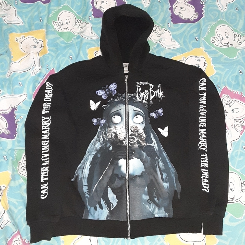 2006 Disney The Corpse Bride Vintage Zip Up Hoodie Hooded Sweatshirt Y2K Movie